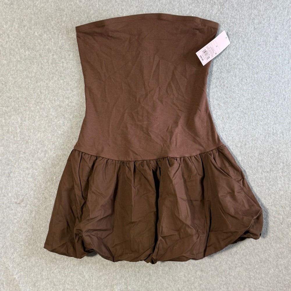 Wild Fable Chocolate Brown Strapless Bubble Hem Mini Dress Small Y2K Coquette